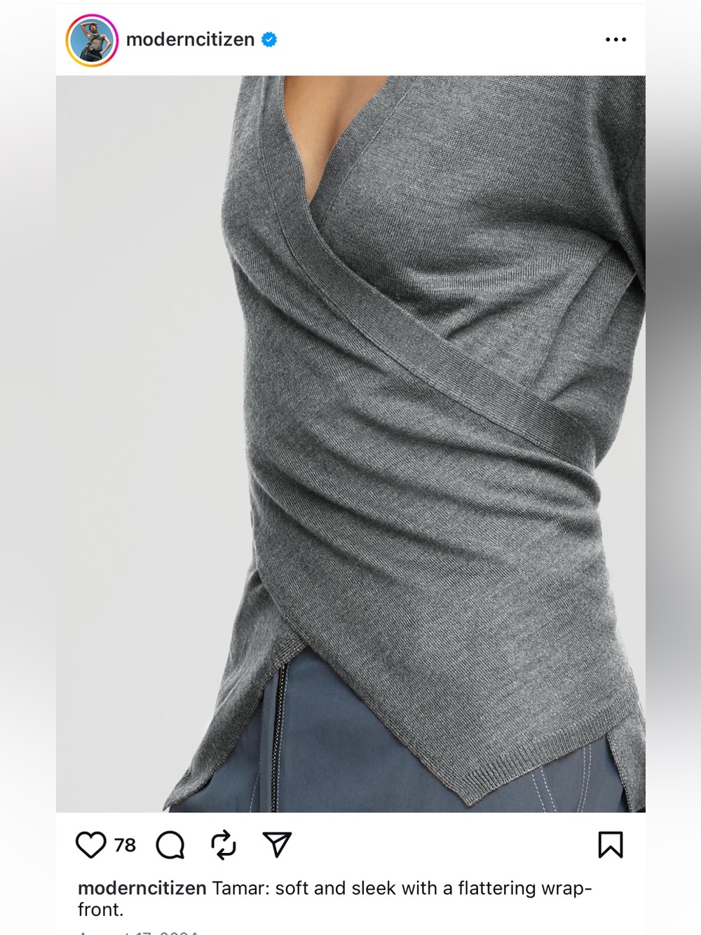 Modern Citizen Tamar Wrap Knit Sweater Gray Small Merino Wool Blend